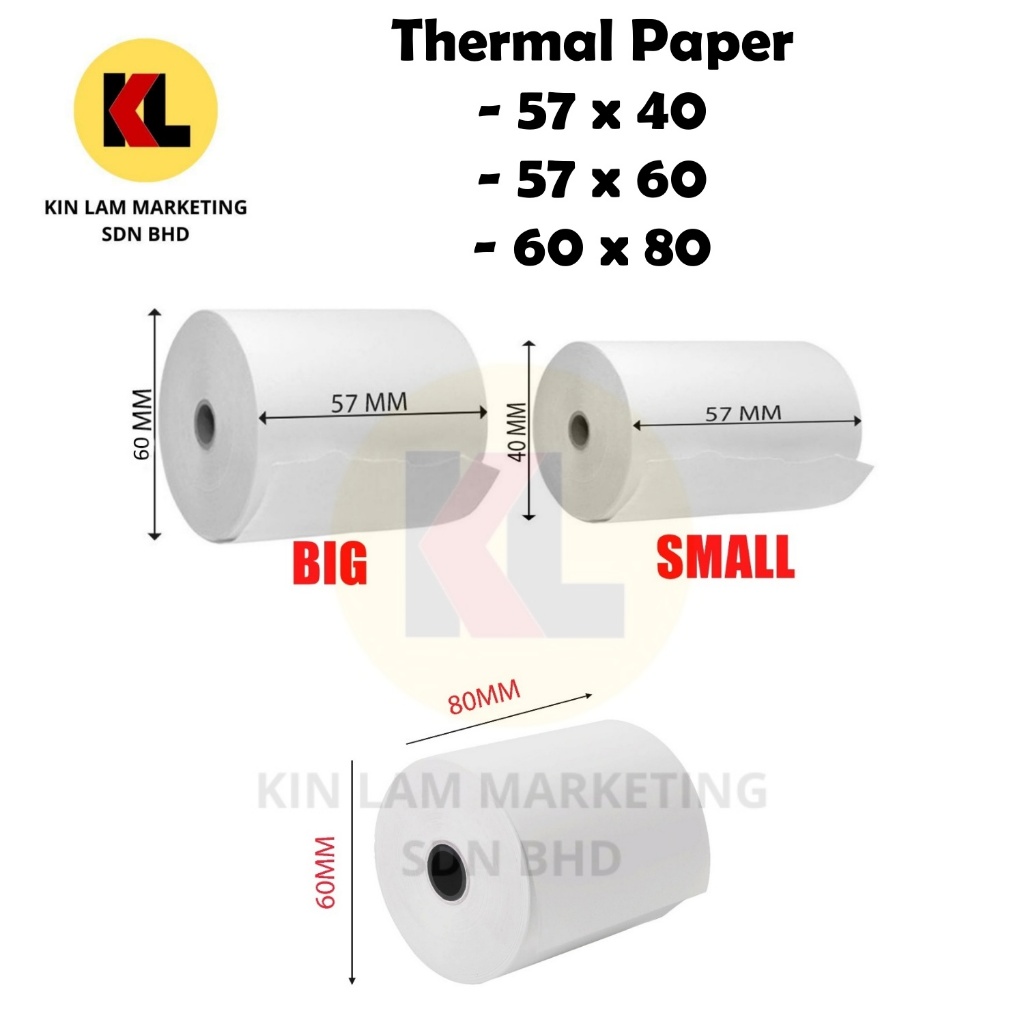 NCR ม้วนกระดาษ/กระดาษใบเสร็จความร้อน/Kertas Resit 57MM*60MM / 57MM*40MM / 80MM*60MM