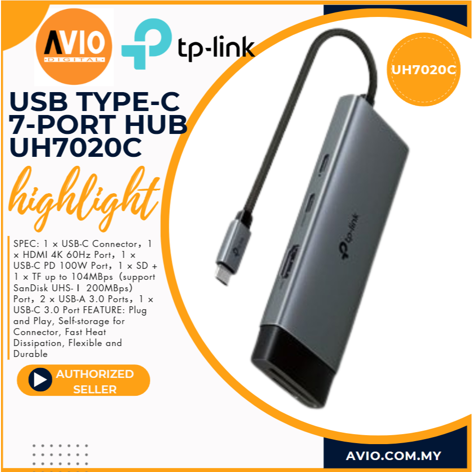 TP-LINK Tplink 7 in 1 Hub 1x 4K HDMI 1x Micro SD, 1x 100w ชาร์จ 1x USB C 2x USB A UH7020C