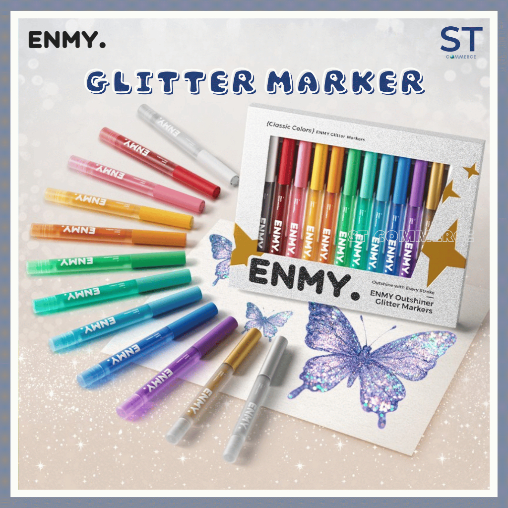 ENMY Glitter Marker ปากกา 12 สีชุดปากกาชิมเมอร์โลหะสําหรับ Art Craft & Journaling