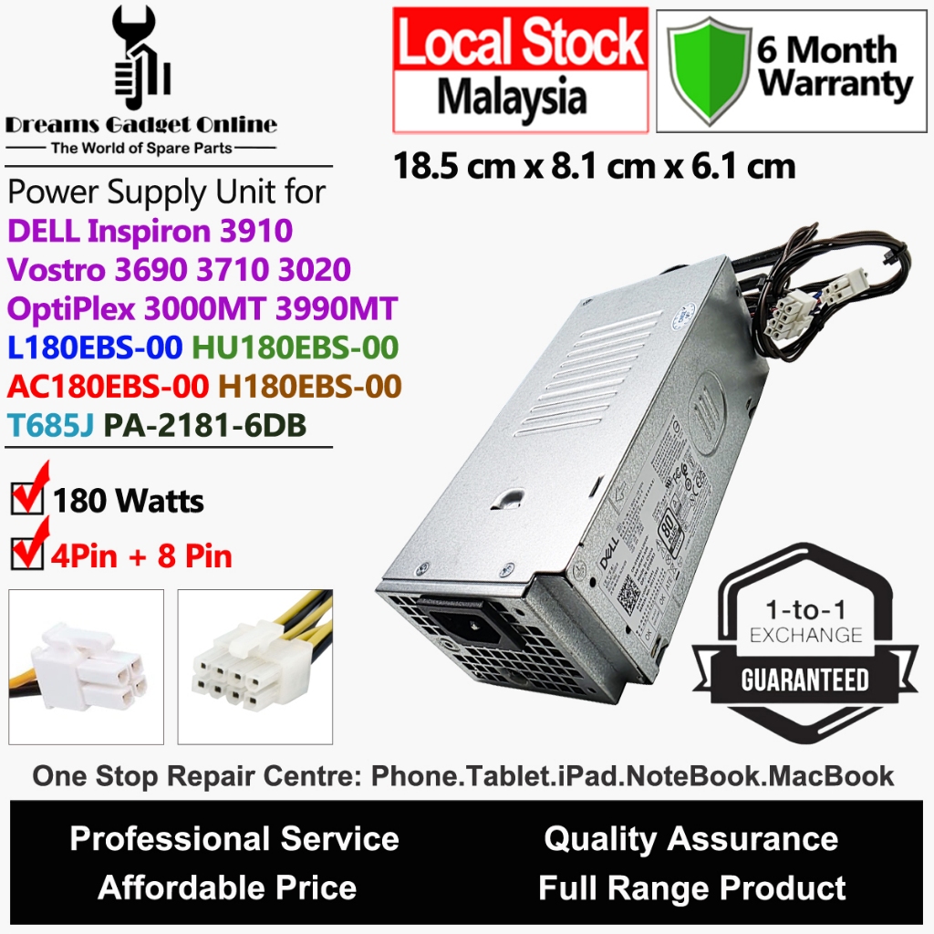 หน่วยจ่ายไฟ L180EBS-00 PA-2181-6DB T685J AC180EBS-00 สําหรับ DELL Inspiron 3910 Vostro 3690 3710 302