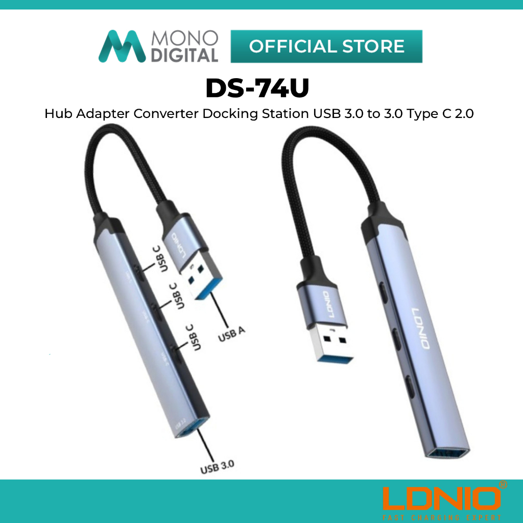 LDNIO DS-74C DS-74U HUB ADAPTER CONVERTER DOCKING STATION USB 3.0 TYPE C 4 IN 1 5GBPS FAST TRANSMISS