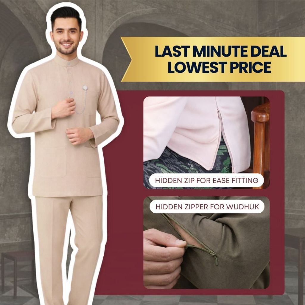 [ข้อเสนอที่ดีที่สุด] ZOE ARISAH X ZAUJ Qalif Baju Melayu Lelaki Cekak Musang ปุ่มฟรีที่ทนต่อริ้วรอย Regular Fit ใหม่
