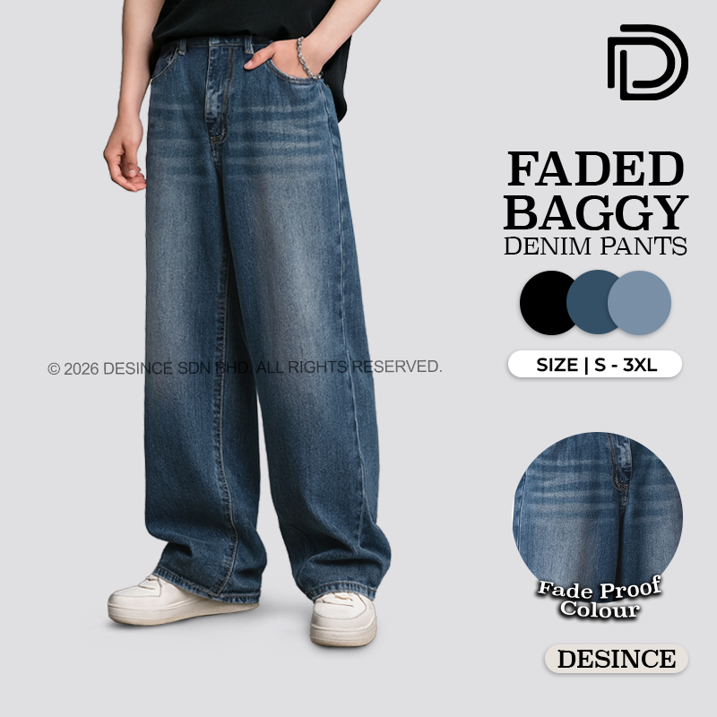 DESINCE ผู้ชาย Faded Baggy Soft Denim กางเกงกางเกงยีนส์ผู้ชายกางเกงยีนส์ Lembut Baggy สี Pudar MP 02