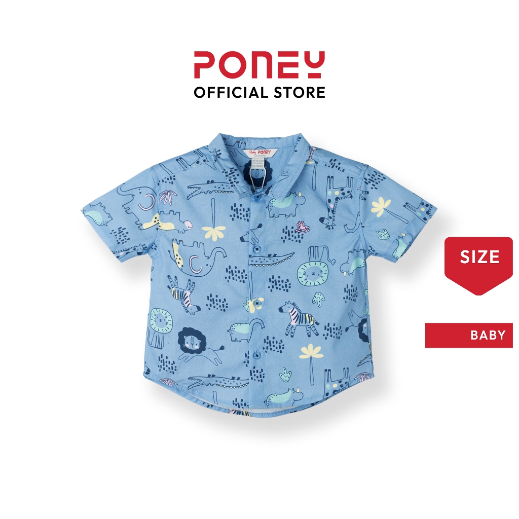 [ใหม่] Poney Baby Boys Fun เสื้อเชิ้ตแขนสั้นพิมพ์ลายทรงหลวม T5Q4 SB