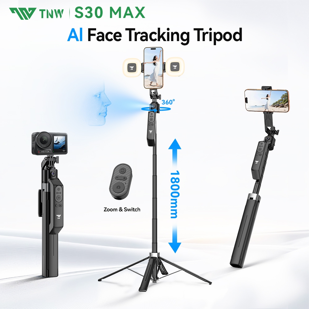 TNW S30MAX AI ใบหน้าติดตามขาตั้งกล้องสมาร์ทติดตาม-Shot Gimbal 360 หมุนโทรศัพท์ขาตั้งกล้องสําหรับ Liv