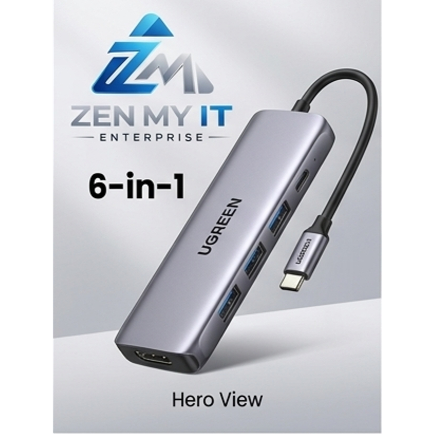 UGREEN CM511 USB C Hub 6-in-1 Type C ถึง HDMI 4K@60Hz 4K@30Hz USB 3.0 SD TF Adapter สําหรับแล็ปท็อปแ