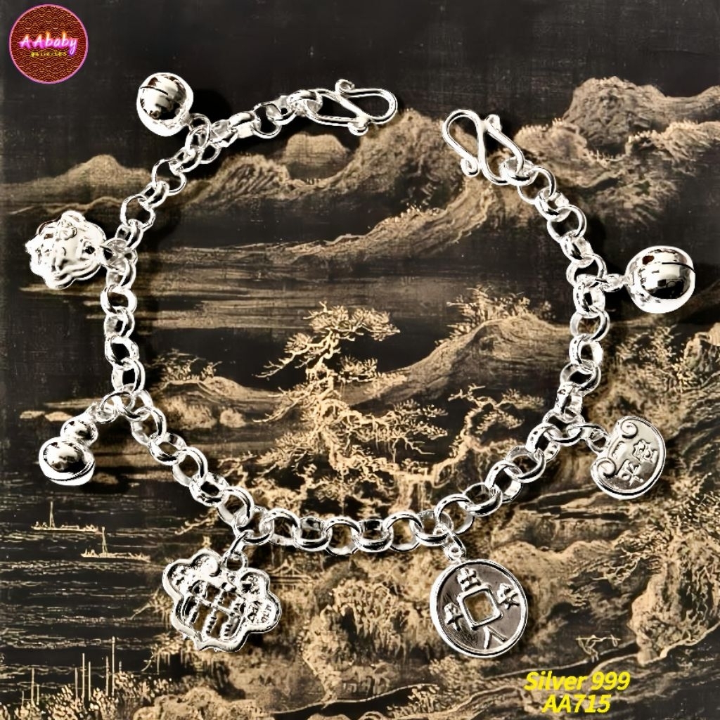 🌈AAbaby Galleries AA715 Baby S999 สร้อยข้อมือสร้อยข้อเท้าเงิน 7 สมบัติ 999 เด็กหนุ่ม脚链 Gelang Bayi
