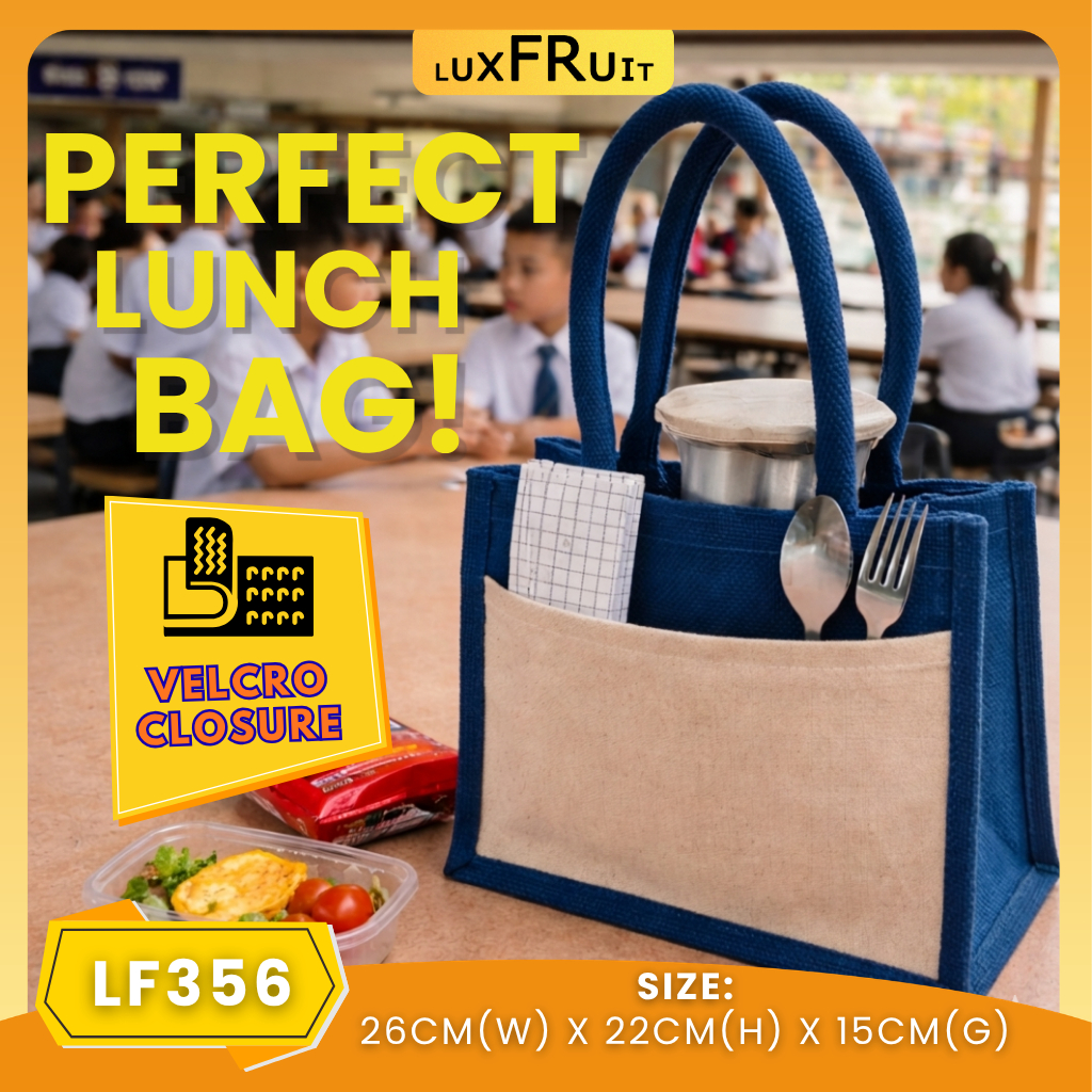 LF356 Jute Bag Small A5 Size Front Pocket Tote Bag | Beg Jute Eco กระเป๋าผ้าแคนวาสแบบใช้ซ้ําได้