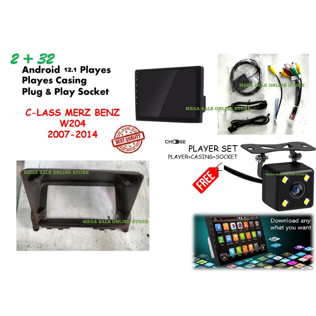 MERCEDES BENZ C-CLASS (W204) 2007-2014 เครื่องเล่น Android ขนาด 9 นิ้ว พร้อมปลอก OEM + ซ็อกเก็ต Plug