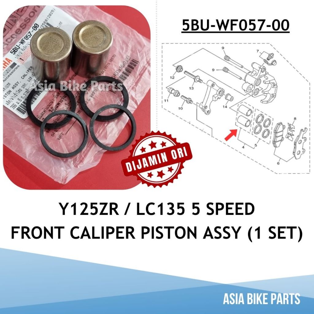 Yamaha Y125ZR / LC135 5 ความเร็ว / SRL115 ด้านหน้า Caliper ลูกสูบ Assy ชุดซ่อม Caliper Depan - 5BU-W