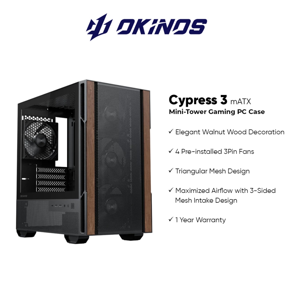 Okinos Cypress 3 Wood mATX Cypress 3 Wood Mini-Tower Gaming PC Case