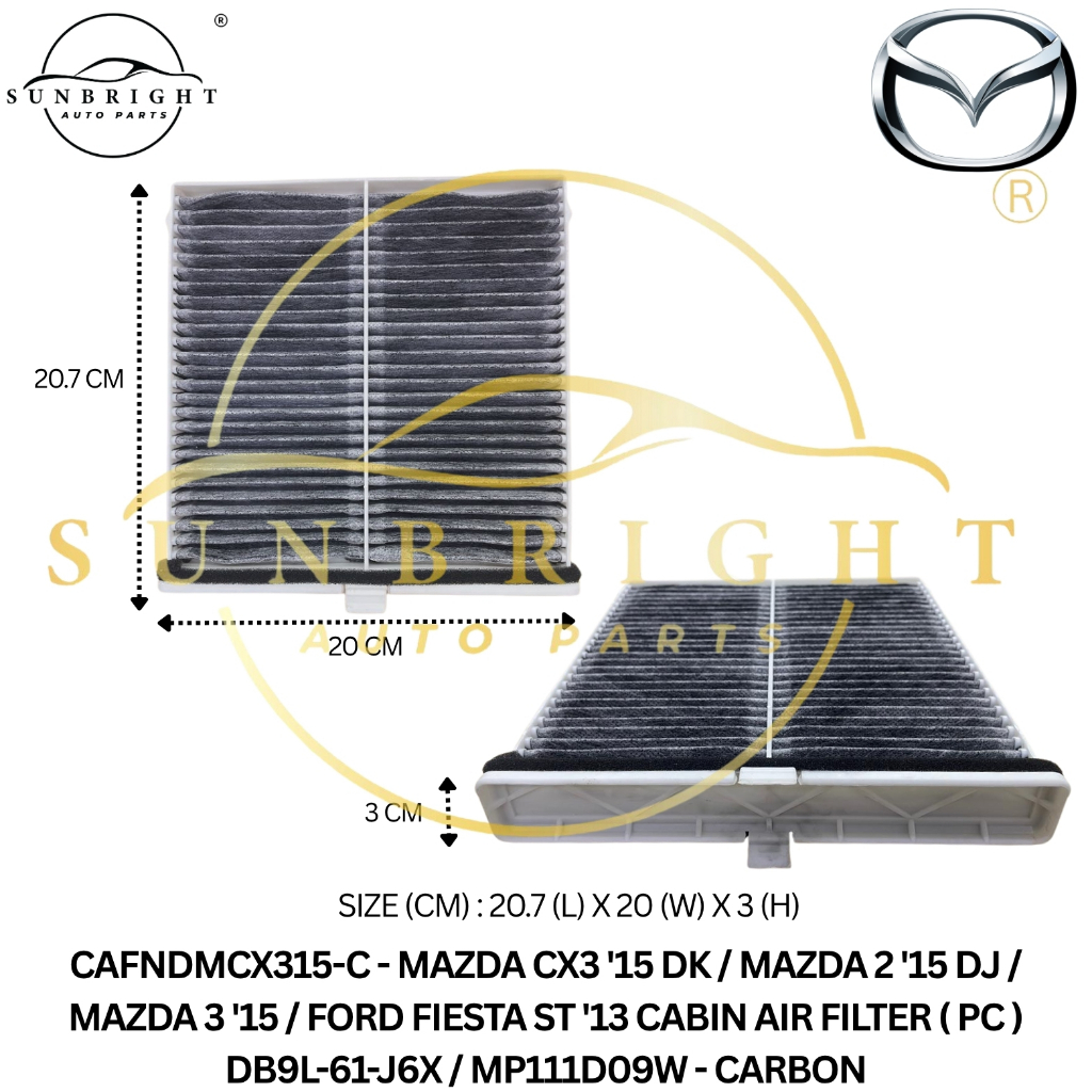 MAZDA CX3 15 DK / MAZDA 2 15 DJ / MAZDA 3 15 / FORD FIESTA ST 13 CABIN AIR FILTER DB9L-61-J6X / MP11