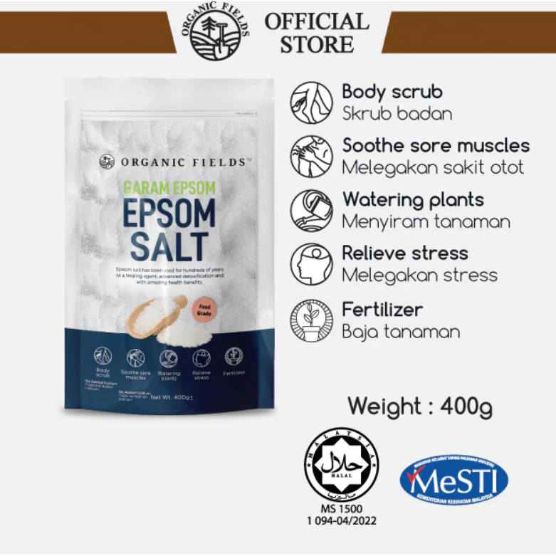 Organic Field Epsom Salt Pure Magnesium Sultapute Food Grade Detox for Bath, Soak, Detox (400g)