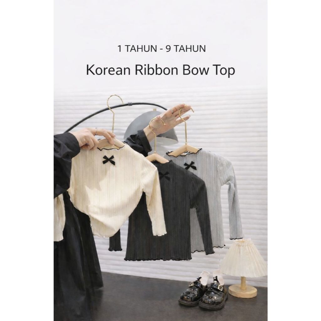 Bebe World Korean Ribbon Bow Top – Kids Wear Baju Kanak Perempuan Premium (1-9 Tahun) ยืดนุ่ม