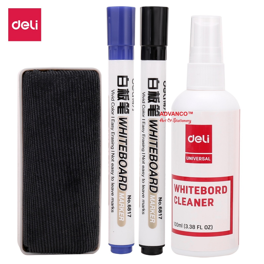 DELI (7839) BOARD CLEANING SET (2PCS WHITEBOARD MARKER, 1PC DUSTER, 1PC CLEANER)