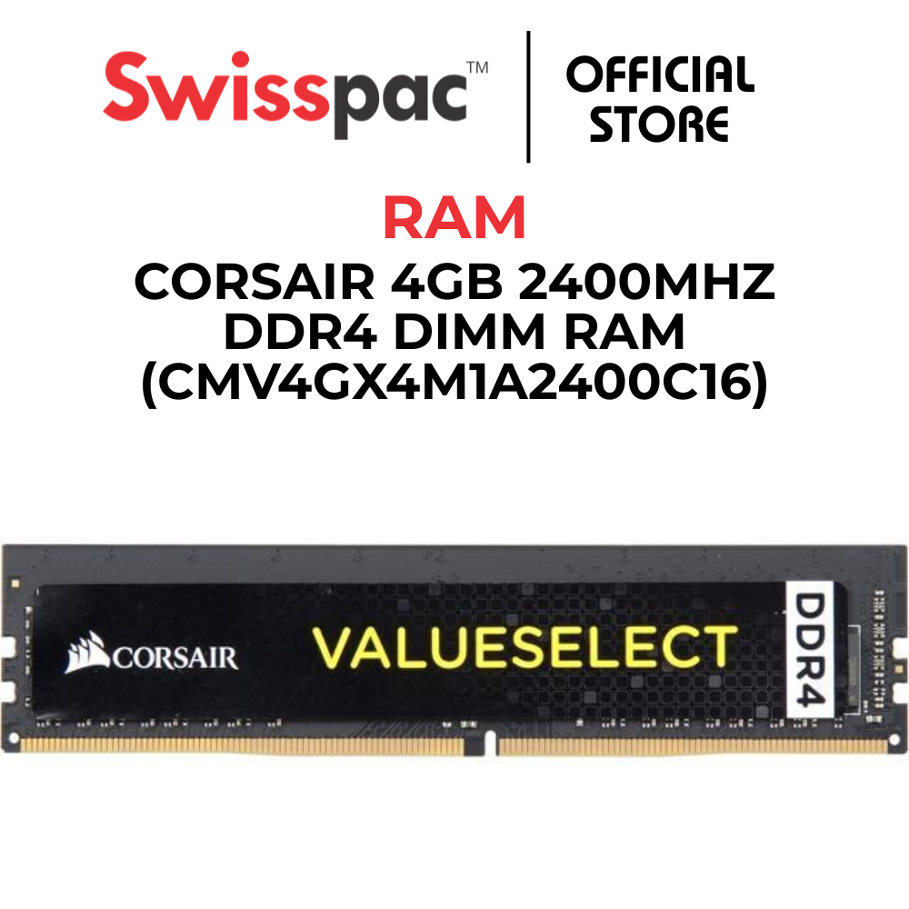 CORSAIR 4GB 2400MHZ DDR4 DIMM RAM (CMV4GX4M1A2400C16)