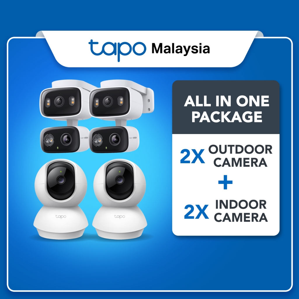 Tapo CCTV Bundle กล้อง4 (2 Indoor C210 + 2 Outdoor C246D) Smart Home Security AI Detection