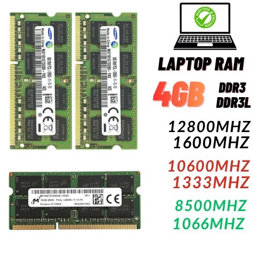 4GB DDR3 / DDR3L 10600 / 12800/8500 MHz PC3-CL11 SODIMM 204-Pin Non-ECC SO-DIMM Mini PC, แล็ปท็อป, โ