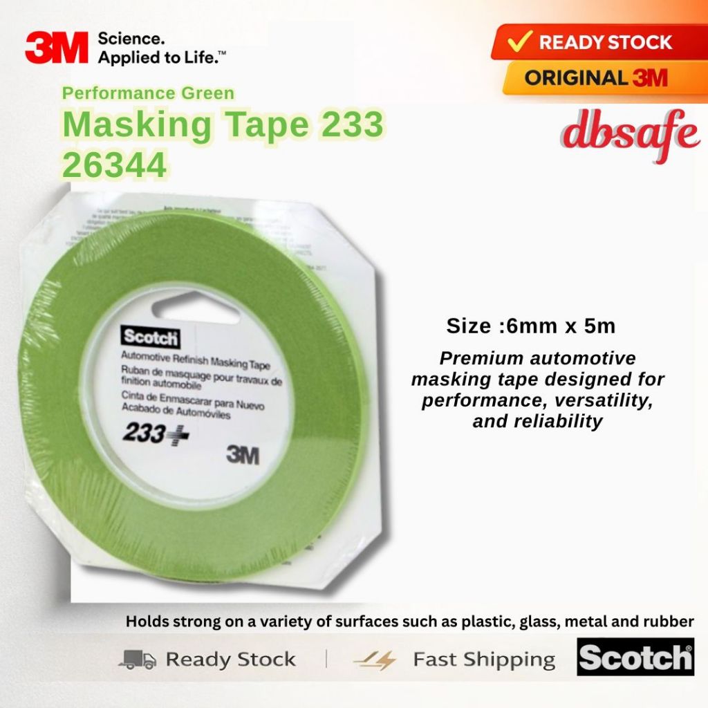 3M Performance Green Masking Tape 233+, 26344, 6mm x 55m / 26332, (12mm x 55m)