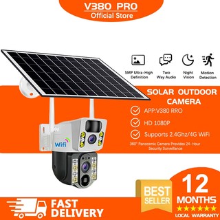 V380 Pro Solar outdoor camera wireless dual lens waterproof wifi 360 cctv camera 1080P IP Security Cameras 4G