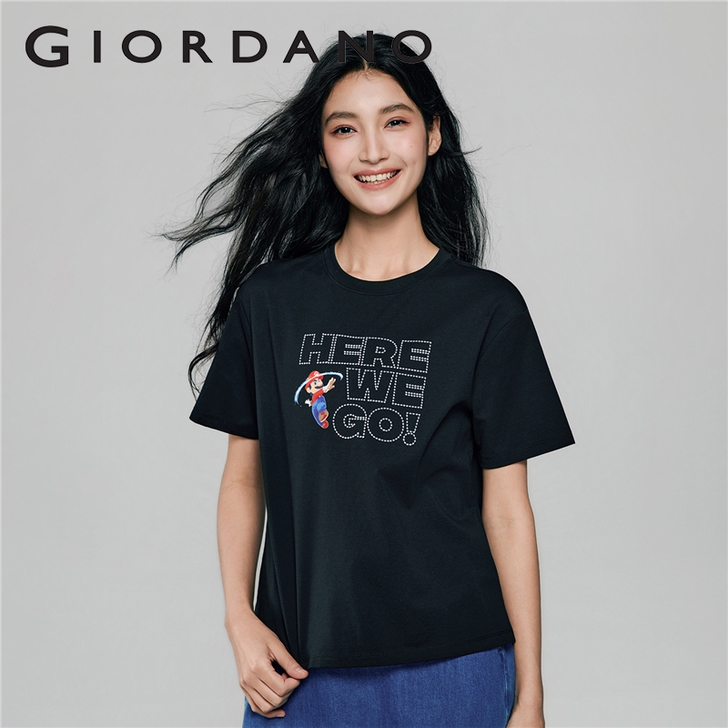 GIORDANO WOMEN Super Mario Bros. คอลเลกชันWomens Sorona Boyfriend Fit Short Sleeve Print Tee 0 05396303