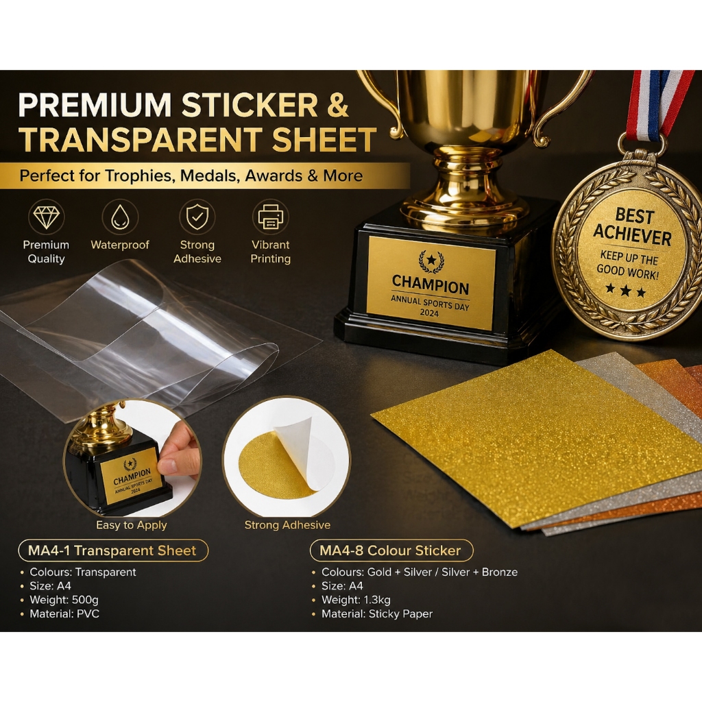 A4 SIZE GOLD SILVER BRONZE STICKER กระดาษสําหรับ TROPHY & MEDAL KERTAS TROFI / MEDAL / PLAK