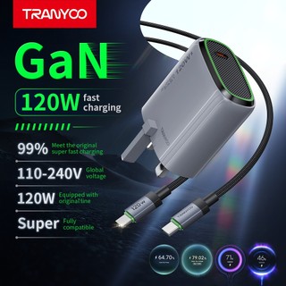 TRANYOO T-UK3C Pengecas Pantas GaN 120W, penyesuai pengecasan super pantas, sesuai untuk iPhone, telefon Android, tablet