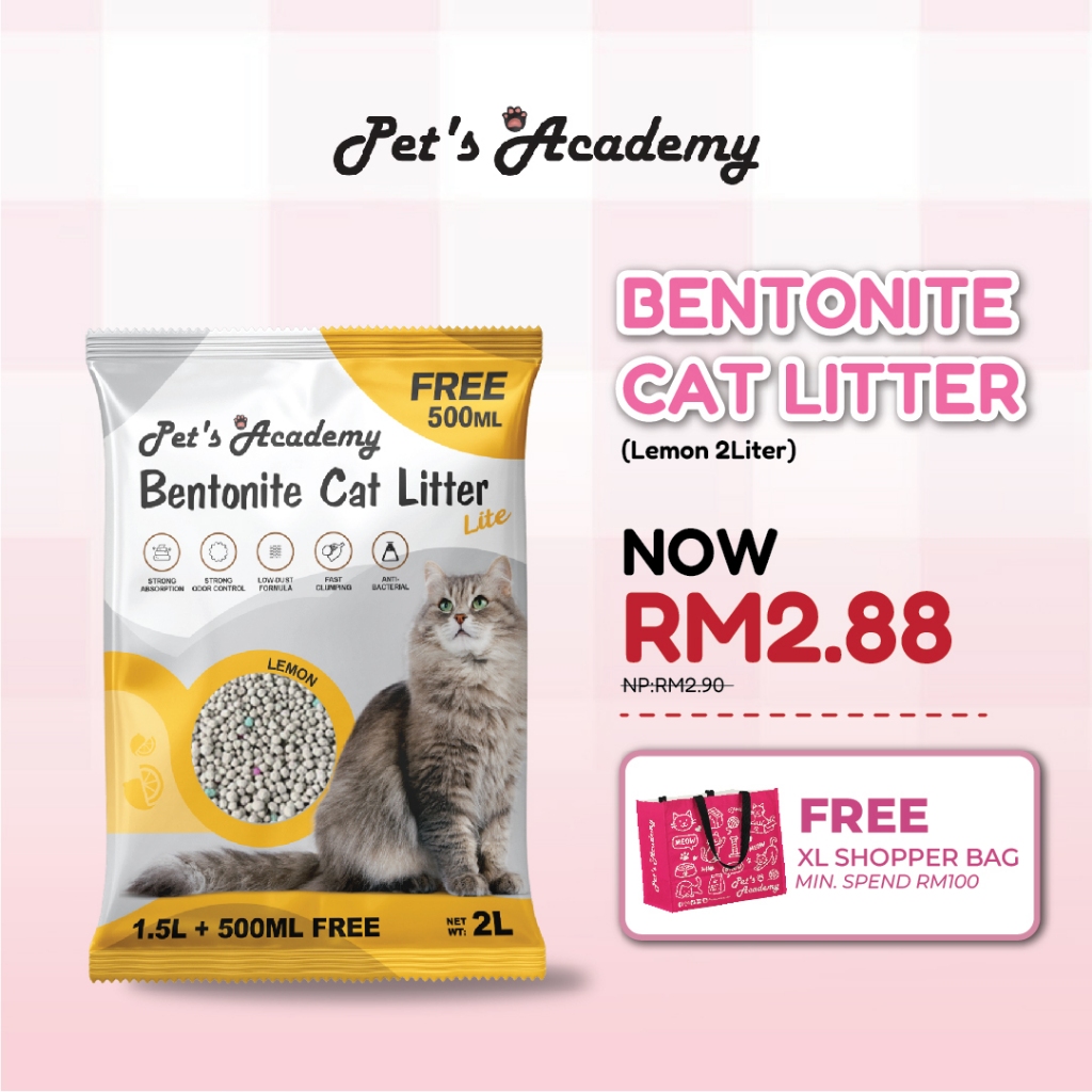 PETS ACADEMY Lemon Bentonite Cat Litter 2L Anti-Bacterial, Strong Odor Control, ฝุ่นต่ํา Pasir Kucin