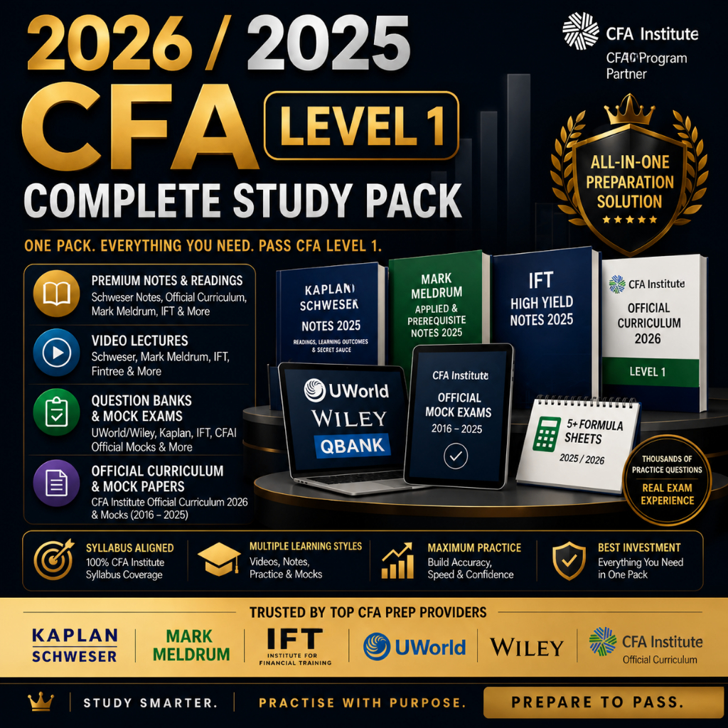 CFA แพ็คศึกษาครบวงจรระดับ 1 2026 | โน้ต Schweser, IFT, Mark Melrum, UWorld & Wiley QBanks Mock