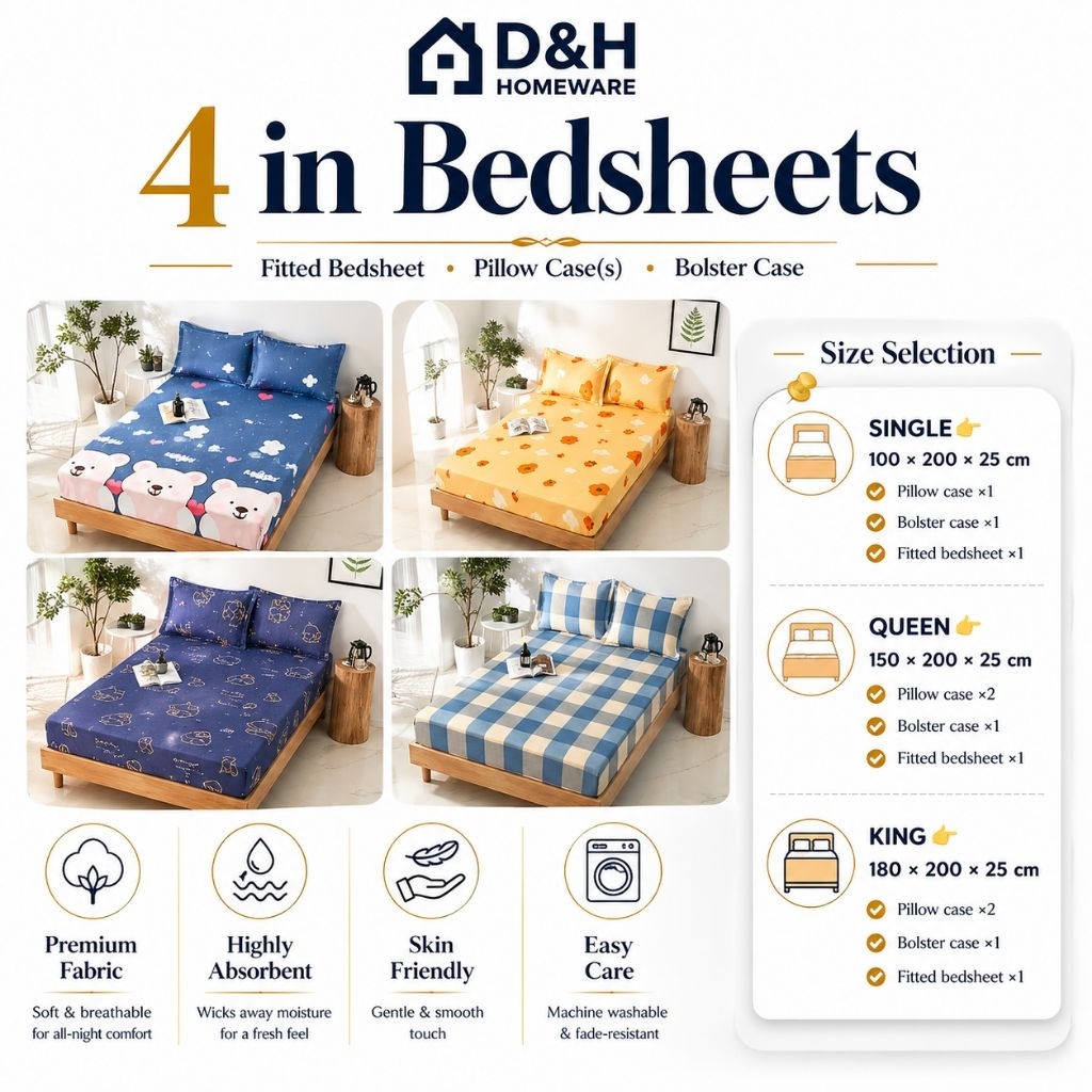 4 IN 1 BEDSHEET (SINGLE/QUEEN/KING)
