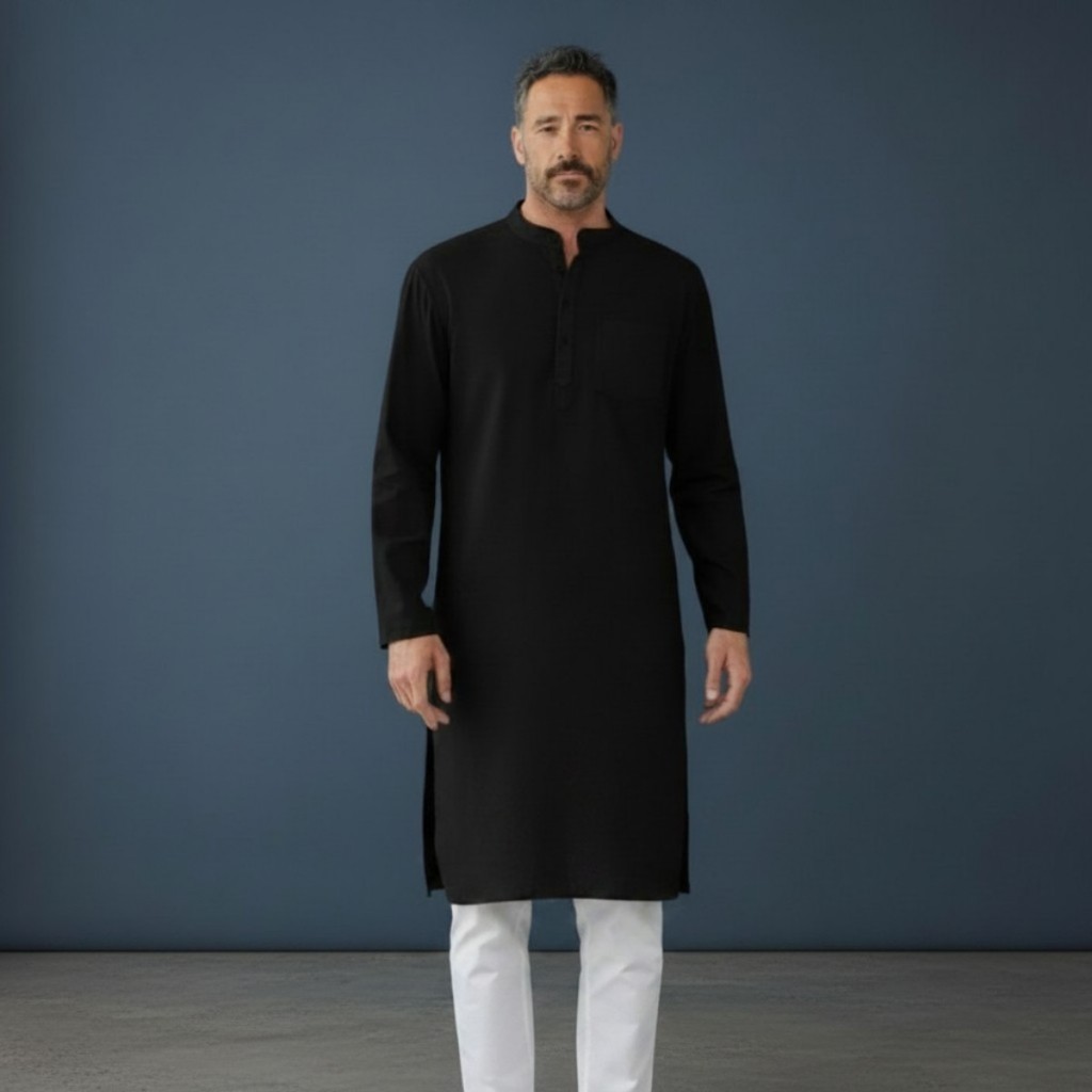 ผู้ชาย Kurta Slim Fit ยาว Kurta Baju Kurta Lelaki พรีเมี่ยมโมเดิร์นมุสลิมสวมใส่/Kurta สีดํา Lelaki Premium (KURTA เท่านั้น)