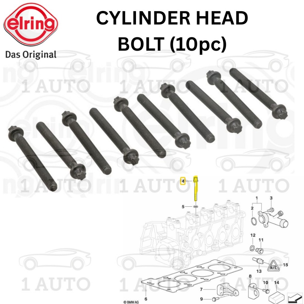 ELRING GERMANY CYLINDER HEAD BOLT (10 ชิ้น) BMW M40 M42 M43 M44 ENGINE E30 318i E36 318i E46 318i 1.