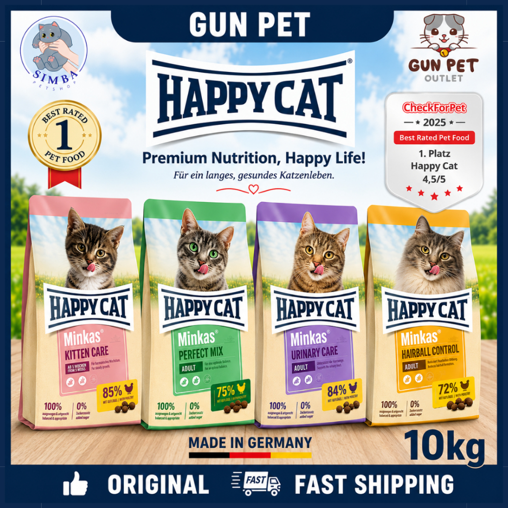 GUN PET Happy Cat อาหารแห้ง 10 กก. Minkas ลูกแมว Happycat Makan Kucing Happy Cat 猫干 WH5