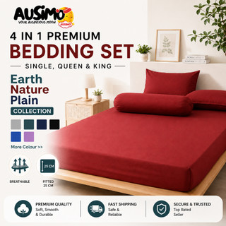 𝐄𝐀𝐑𝐓𝐇 𝐍𝐀𝐓𝐔𝐑𝐄 𝐏𝐋𝐀𝐈𝐍 𝐂𝐎𝐋𝐋. AUSIMO Premium 100% Cotton Queen King 4in1/Single Fitted 2in1 Bedsheet Set Cadar Getah Kelilin