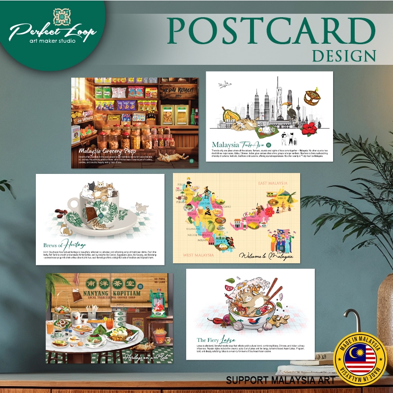 โปสการ์ดดีไซน์ MY Truly Asia Map Kopitiam Food & Grocery Shop Concept (ซื้อ 10 ฟรี 1)