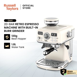 Russell Taylors 20 Bar Retro Style Espresso Coffee Machine with Grinder EM4