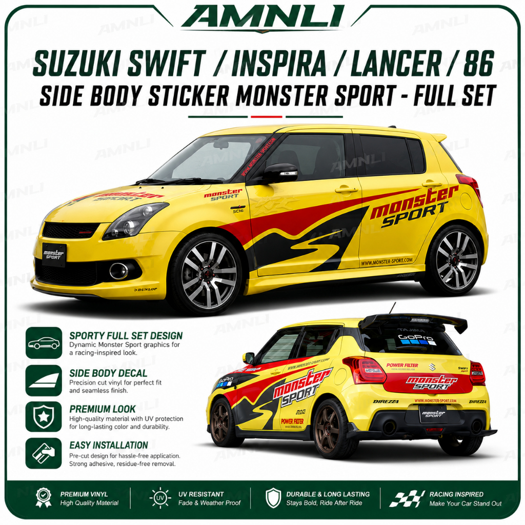 SUZUKI SWIFT , INSPIRA , LANCER , 86 SIDE BODY STICKER MONSTER SPORT - ครบชุด
