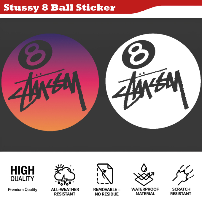 Stussy 8 Ball Sticker กันน้ํา ทนแดด Product Stick On Anywhere Peel GEN821-MOTSKR118-TH