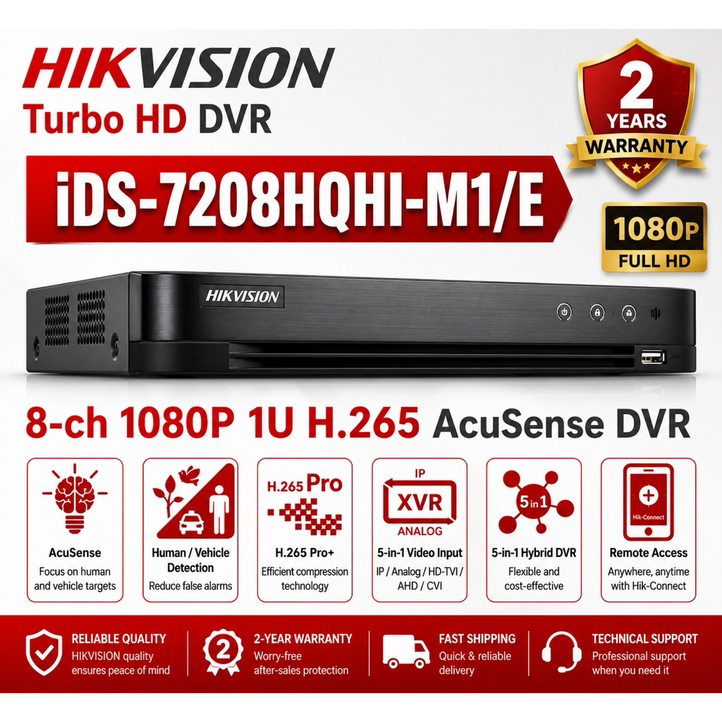HIKVISION กล้องวงจรปิด iDS-7208HQHI-M1/E DVR 8 Channel Digital Video Recorder/Decorder Turbo HD 8Ch 