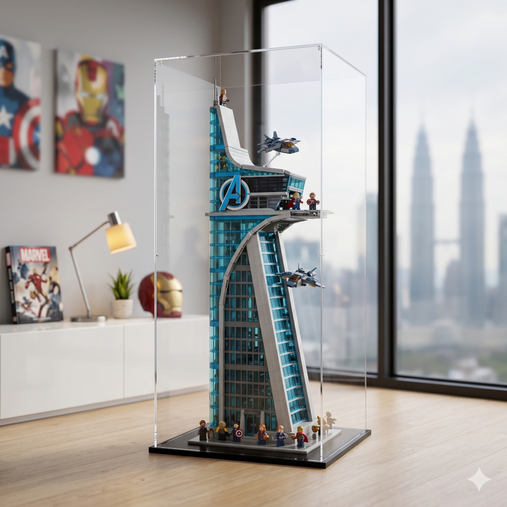 สั่งตัดตามขนาด! กล่องใส่เลโก้ Lego 76269 Avengers Tower ตึกอเวนเจอร์ส กล่องอะคริลิคใส ตู้โชว์โมเดล M