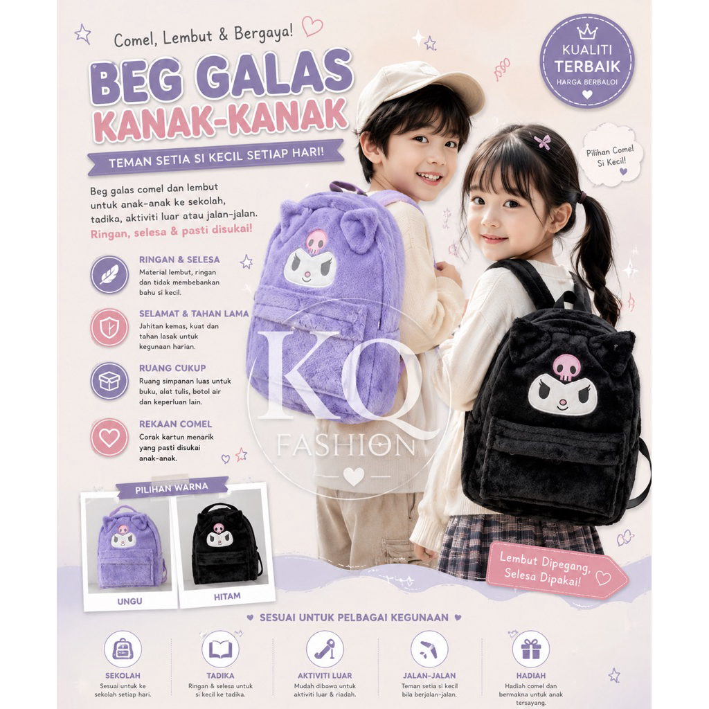kuro 33CMKR1020 Beg Japan Fashion Beg Sekolah Melody Beg Belakang galas Backpack Bagpack Viral