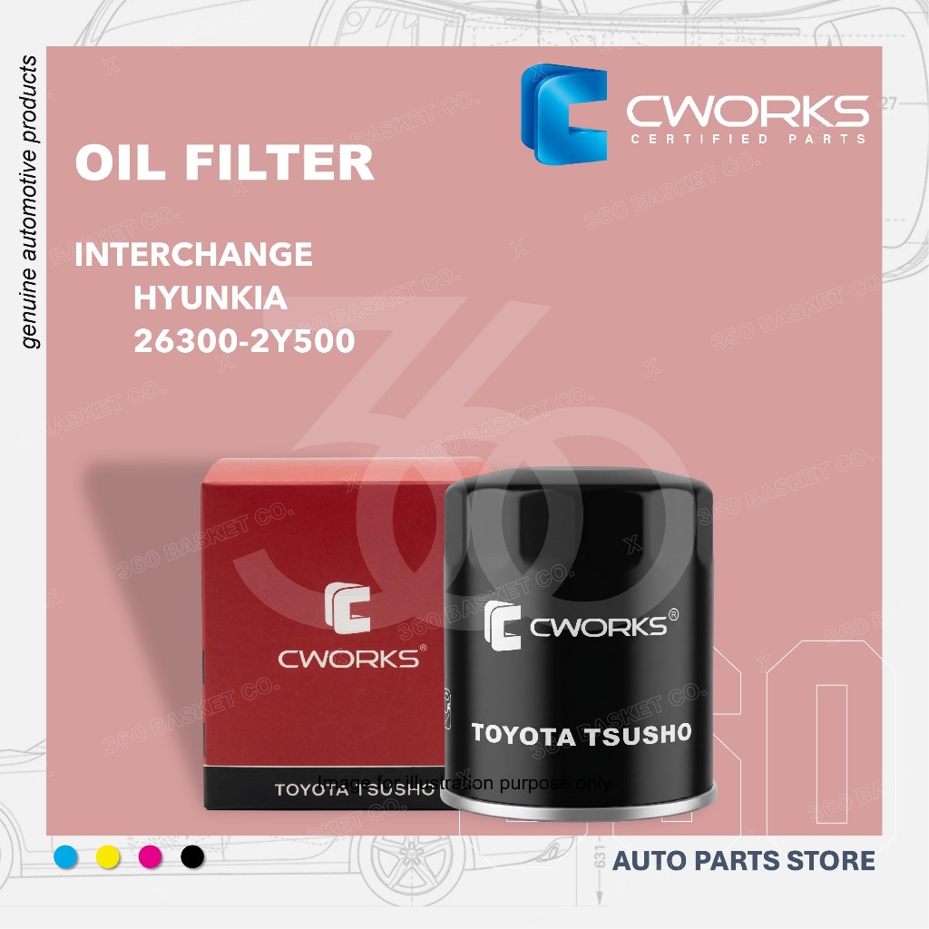 CWORKS Hyundai Kia กรองน้ํามัน K3 Elantra Forte K5 Sonata Tuscon Rio 26300-2Y500