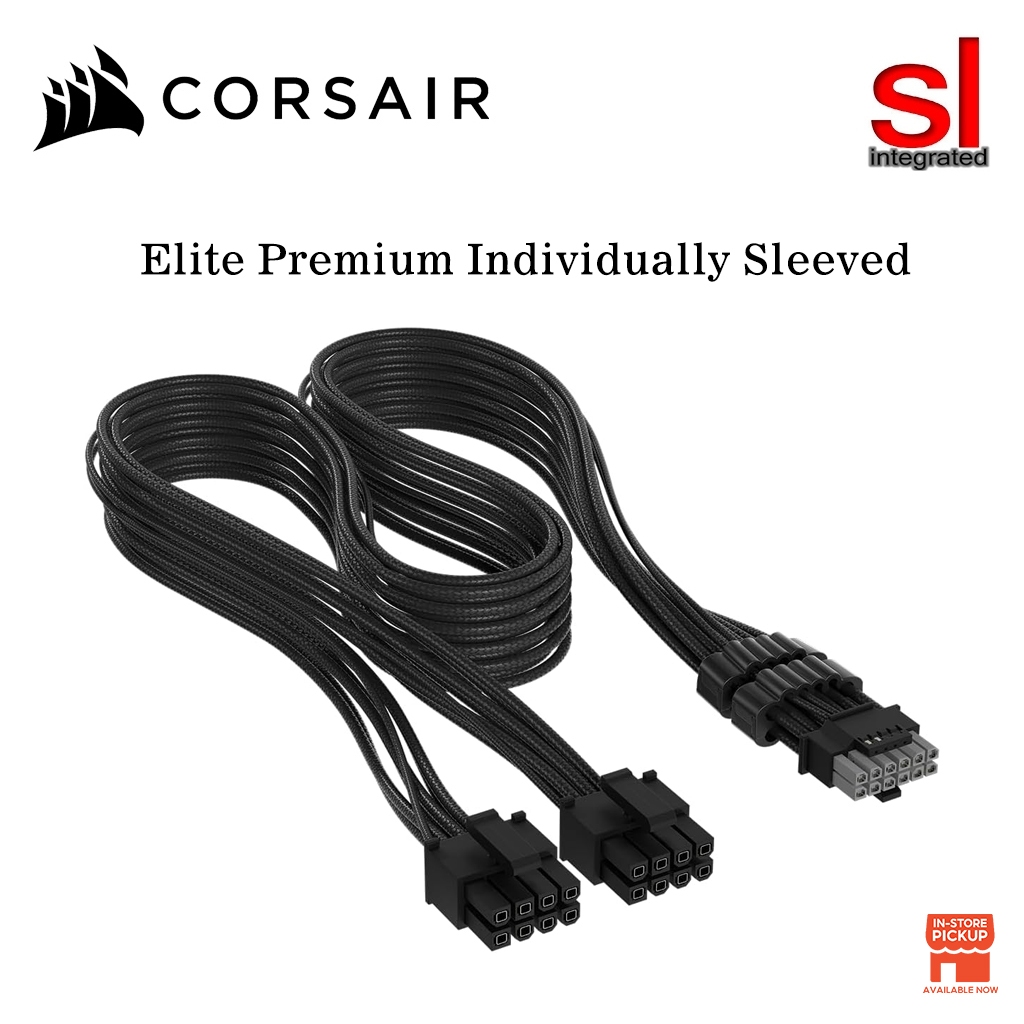 Corsair Elite Premium Individually Sleeved, 2x 8-Pin to PCIe 12V-2x6 600W Cable, Type 4 - สีดํา/ขาว