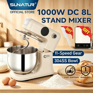 SUNATUR 8L Stand Mixer 1000W DC Motor Low Noise Flour Dough Mixer Multi-functional 11-Speed Baking Blender SM-607
