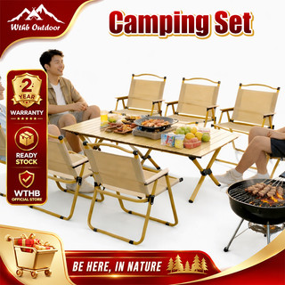 WTHB Camping Table Chair Set Egg Roll Table Kermit Chair Meja Lipat Outdoor Picnic Foldable Portable Camping Set
