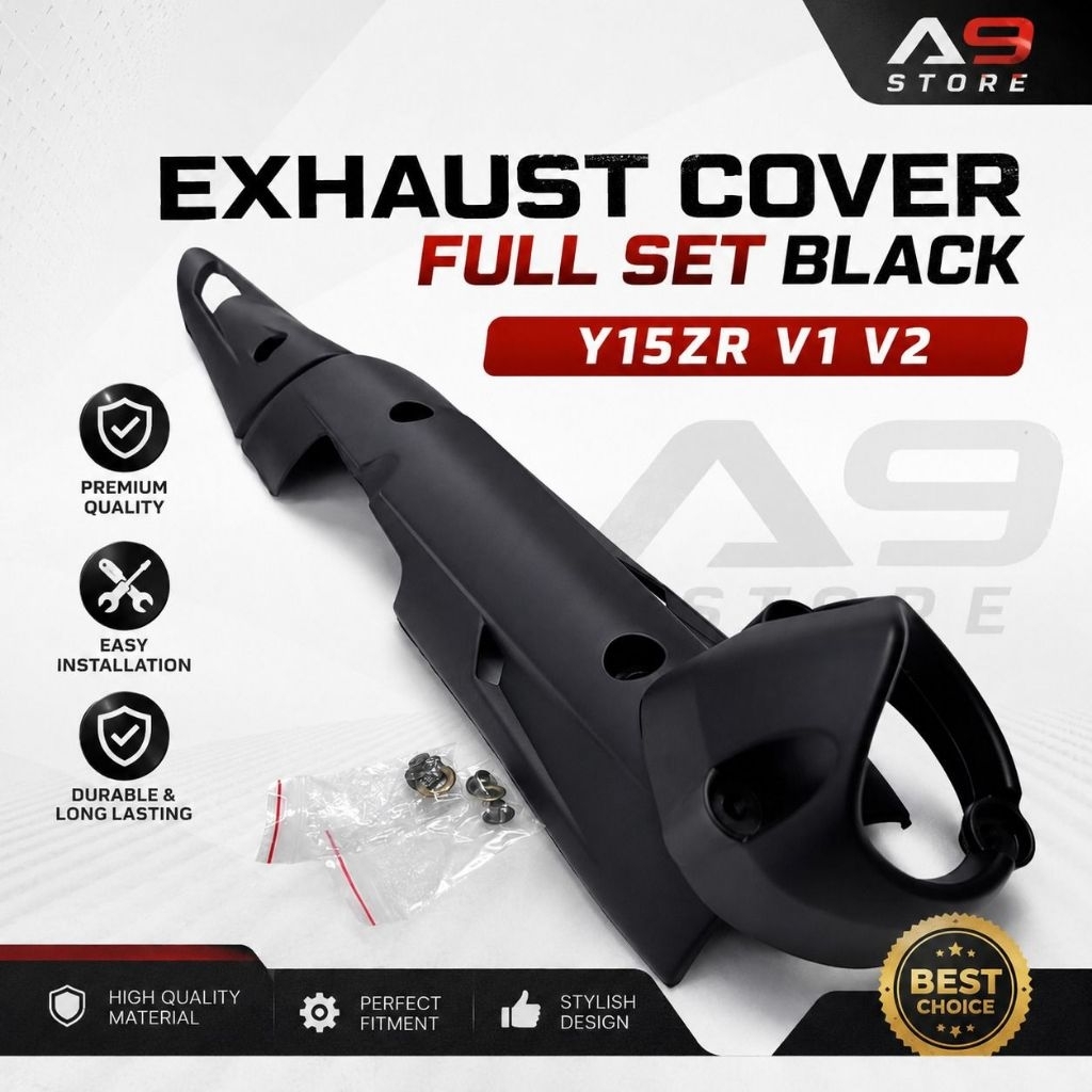 Yamaha Y15 Y15ZR ไอเสียฝาครอบ + ชุดหมวกปลายสีดําสีดําสีดํา Pelindung Eks Muffler Cap Penutup Eks