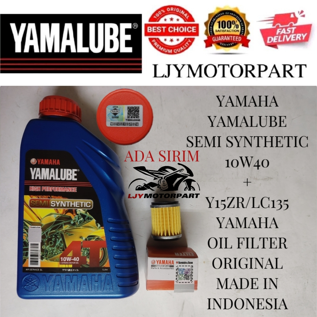 YAMALUBE 20W50 SEMI FULLY SYNTHETIC 1L 4T MINYAK HITAM ENGINE OIL+Y15 Y15ZR LC135 YAMAHA กรองน้ํามัน