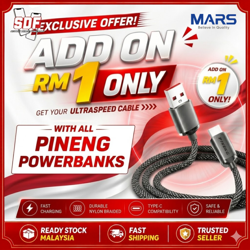 (ใหม่) สาย Mars - UC-01, Fast Charging Data Cable , USB TO TYPE-C , รับประกัน 1 ปี