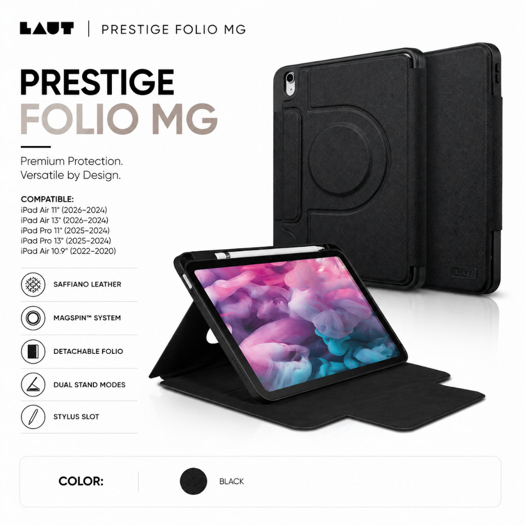 เคส LAUT Prestige Folio MG เข้ากันได้กับ iPad Series - สีดํา