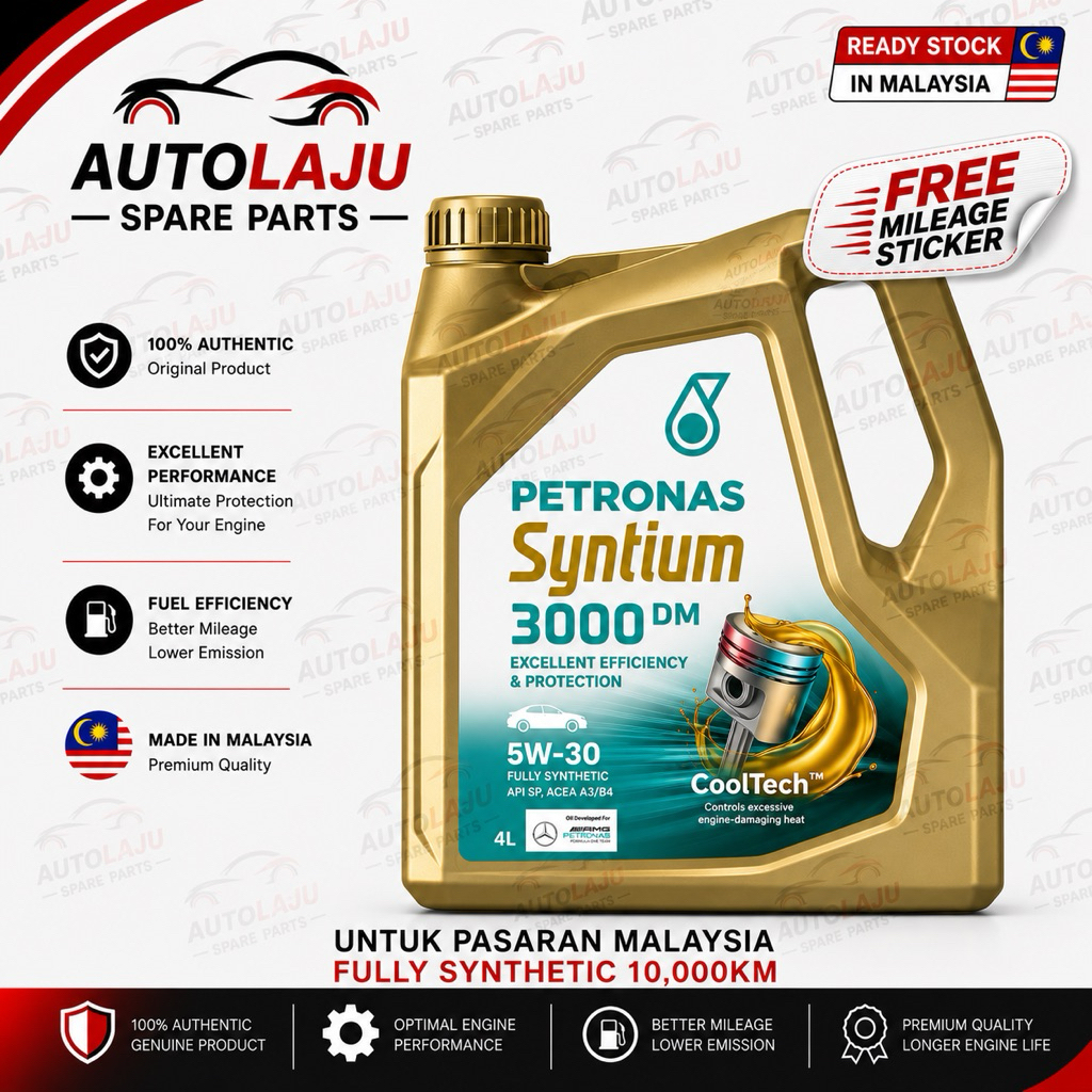 PETRONAS SYNTIUM 3000 DM 5W30 FULLY SYNTHETIC ENGINE OIL 4L API SP ACEA A3/B4 สําหรับ TOYOTA HONDA P